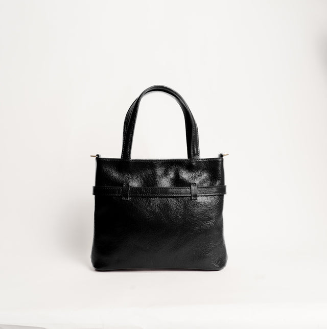 Zeroassoluto - Bolso de mano de piel auténtica de alta calidad con aspecto vintage y hebilla - negro