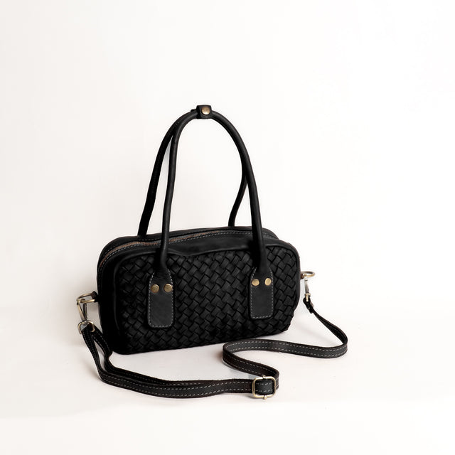 Zeroassoluto-Borsa bauletto intrecciata genuine leather high quality - nero