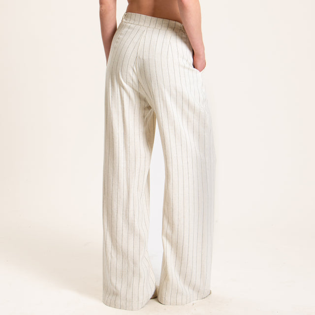 Zeroassoluto-Pantalone BELLA palazzo gessato - burro/nero