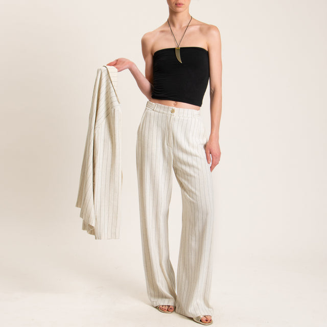 Zeroassoluto-Pantalone BELLA palazzo gessato - burro/nero