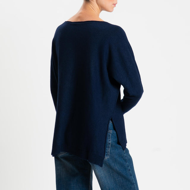 Zeroassoluto-Maglia soft hand scollo barca spacchi laterali - blu