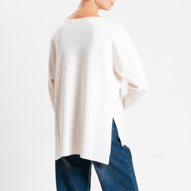 Zeroassoluto-Maglia soft hand scollo barca spacchi laterali - burro