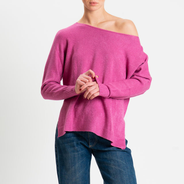 Zeroassoluto-Maglia soft hand scollo barca spacchi laterali - malva