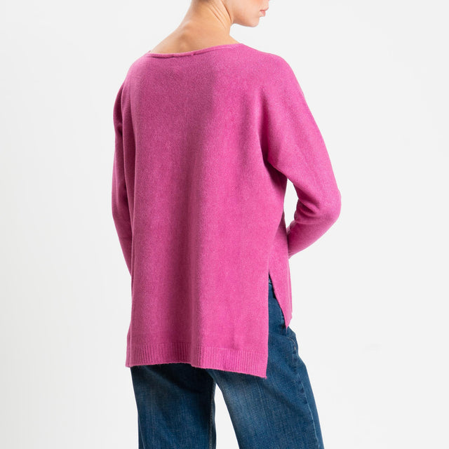 Zeroassoluto-Maglia soft hand scollo barca spacchi laterali - malva