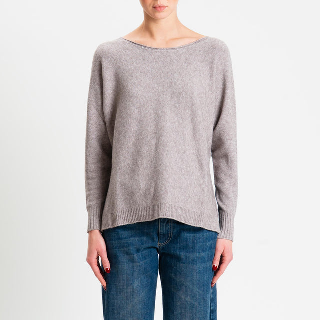 Zeroassoluto-Maglia soft hand scollo barca spacchi laterali - taupe