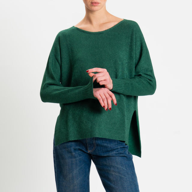 Zeroassoluto-Maglia soft hand scollo barca spacchi laterali - verde