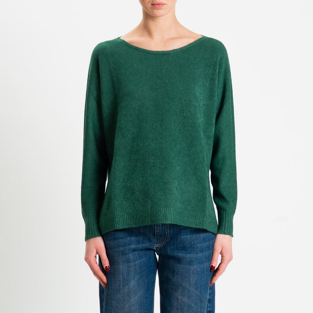 Zeroassoluto-Maglia soft hand scollo barca spacchi laterali - verde