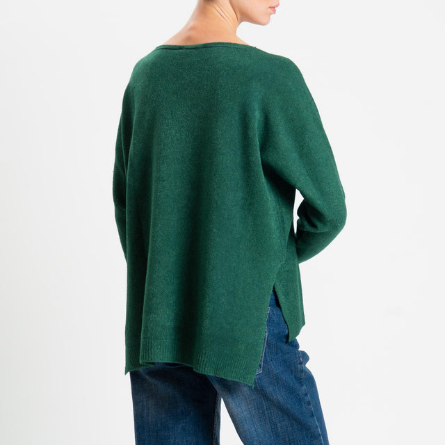 Zeroassoluto-Maglia soft hand scollo barca spacchi laterali - verde