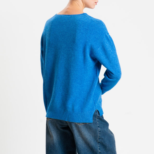 Zeroassoluto-Maglia soft hand scollo v spacchi laterali - denim