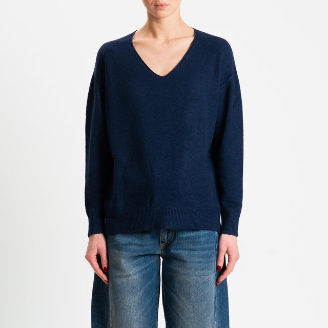 Zeroassoluto-Maglia soft hand scollo v spacchi laterali - blu