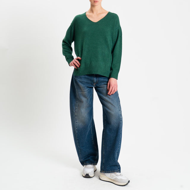 Zeroassoluto-Maglia soft hand scollo v spacchi laterali - verde