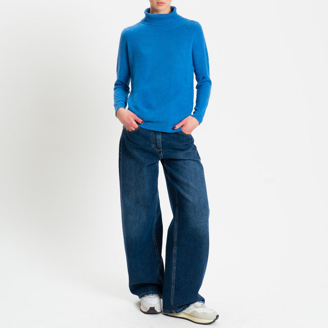 Zeroassoluto-Maglia soft hand collo alto bordi a coste - denim