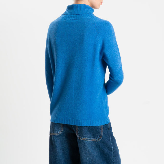 Zeroassoluto-Maglia soft hand collo alto bordi a coste - denim