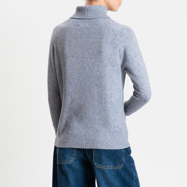 Zeroassoluto-Maglia soft hand collo alto bordi a coste - grigio melange