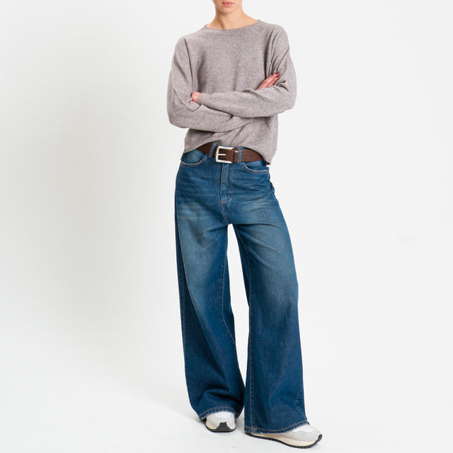 Zeroassoluto-Maglia soft hand girocollo bordi a coste - taupe