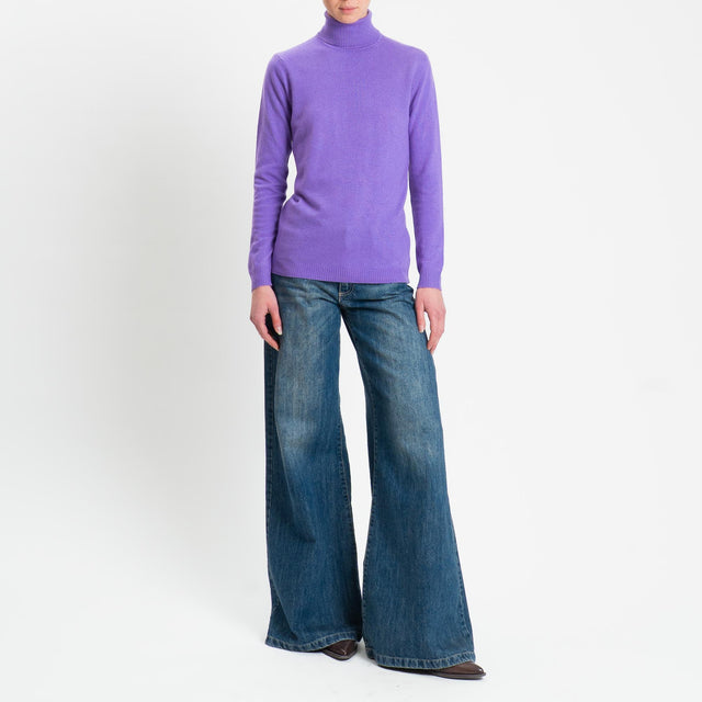 Zeroassoluto-Maglia misto cashmere collo alto bordi a coste - glicine