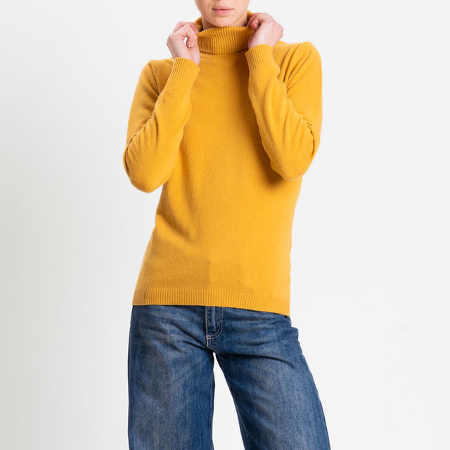 Zeroassoluto-Maglia misto cashmere collo alto bordi a coste - ocra