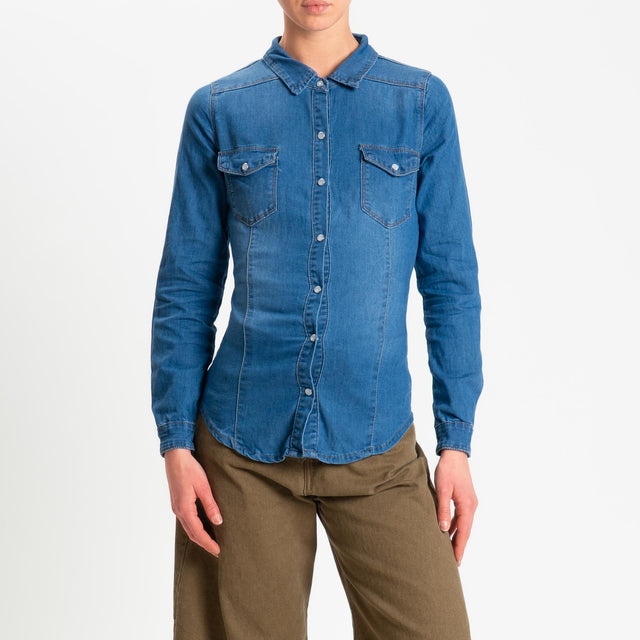 Camisa Zeroassoluto-CAMILLA slim fit de lona vaquera ligera y elástica - denim