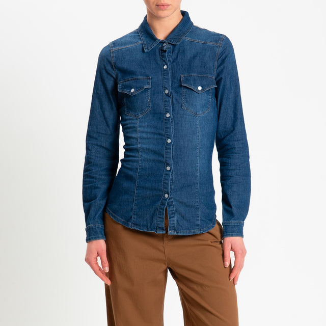 Camisa Zeroassoluto-CAMILLA slim fit de lona vaquera ligera y elástica - denim oscuro