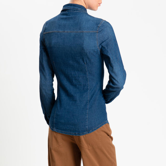 Zeroassoluto-Slim fit light stretch denim shirt - dark denim