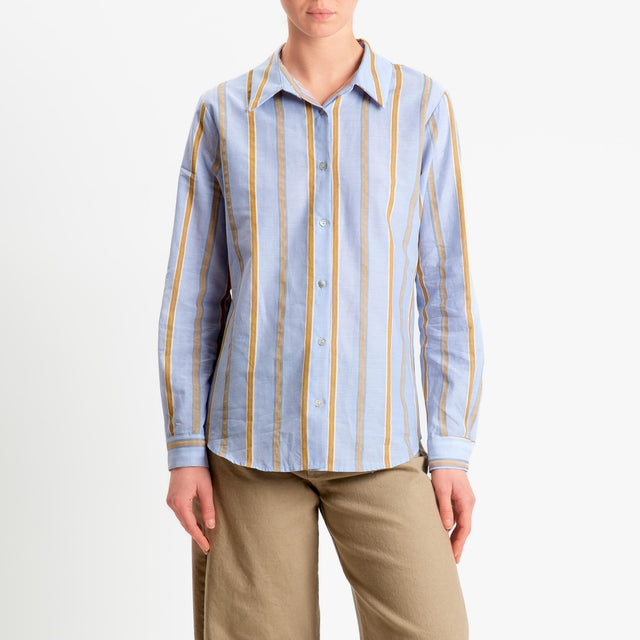 Zeroassoluto-Camicia CARIN righe misto lino - cielo/mustard