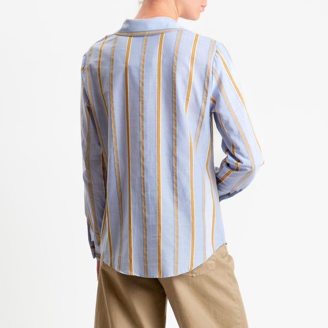 Zeroassoluto-Camicia CARIN righe misto lino - cielo/mustard