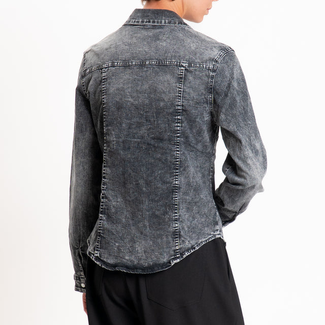 Zeroassoluto-Camicia slim fit tela denim elasticiz - denim nero