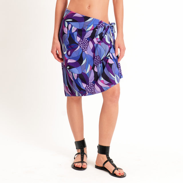 Zeroassoluto-Gonna corta pareo fantasia optical - viola/acqua/lilla