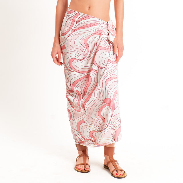 Zeroassoluto-Gonna pareo fantasia optical - latte/rosa/blush