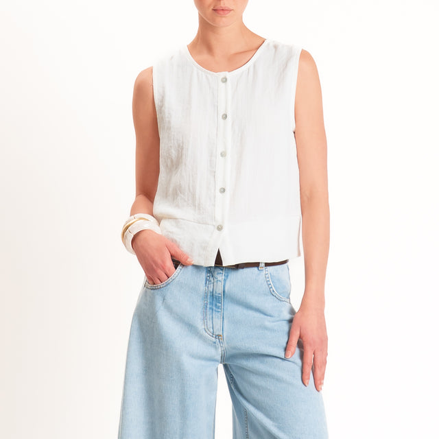 Zeroassoluto-Camicia smanicata CLAMY viscosa jacquard - bianco
