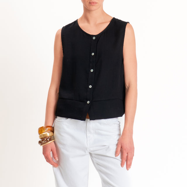 Zeroassoluto-Camicia smanicata CLAMY viscosa jacquard - nero