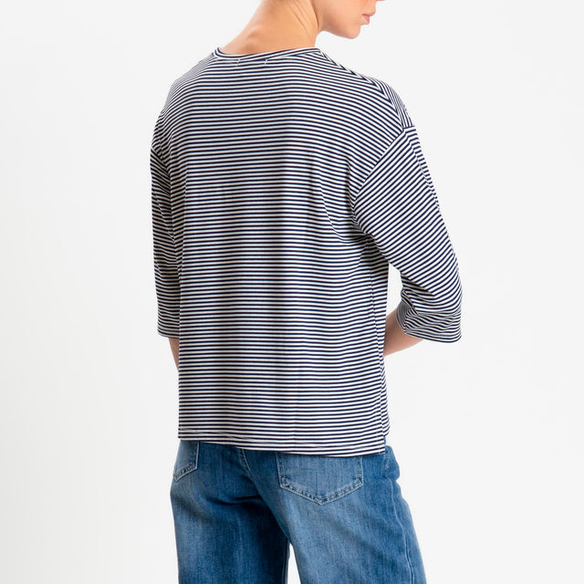 Zeroassoluto-T-shirt CLARY righe in jersey girocollo manica 3/4 - blu/latte