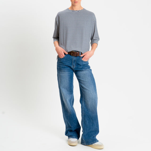 Zeroassoluto-T-shirt CLARY righe in jersey girocollo manica 3/4 - blu/latte