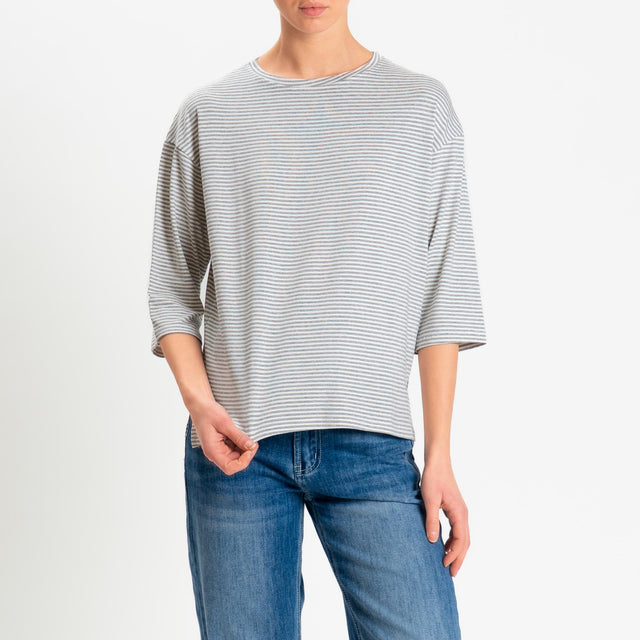 Zeroassoluto-T-shirt CLARY righe in jersey girocollo manica 3/4 - grigio melange/latte