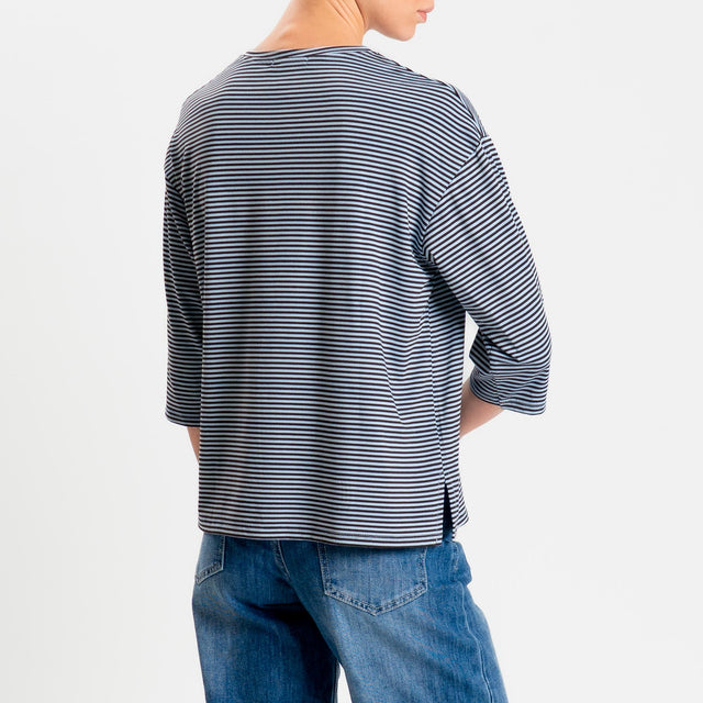 Zeroassoluto-T-shirt CLARY righe in jersey girocollo manica 3/4 - moro/celeste