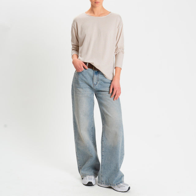 Zeroassoluto-T-shirt CLAUDE righe in jersey di vicosa elasticizzato - beige/latte