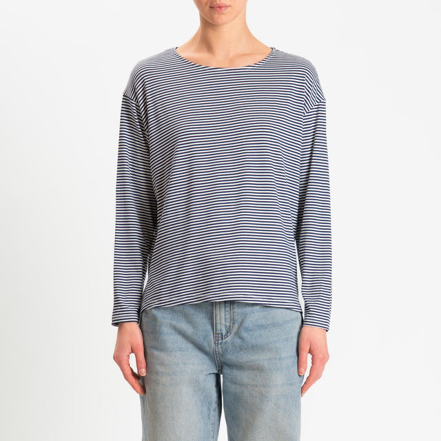 Zeroassoluto-T-shirt CLAUDE righe in jersey di vicosa elasticizzato - blu/latte