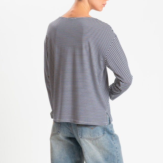 Zeroassoluto-T-shirt CLAUDE righe in jersey di vicosa elasticizzato - blu/latte