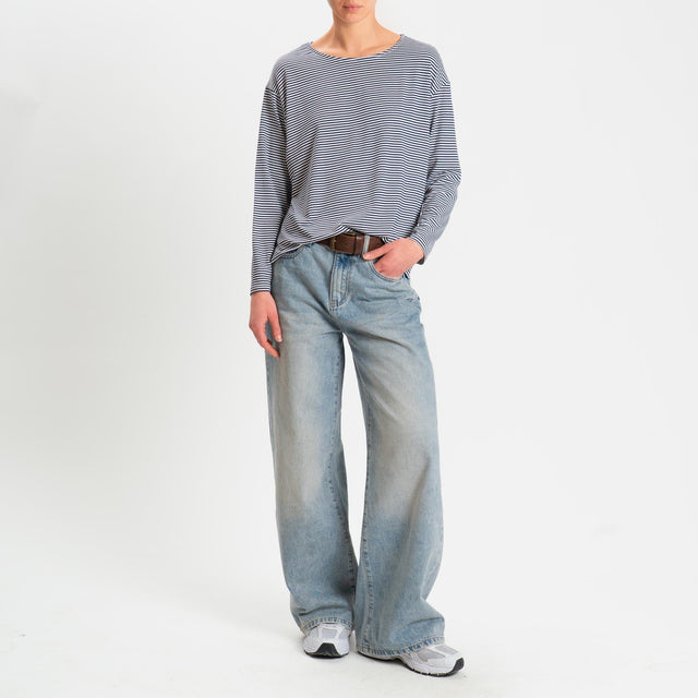 Zeroassoluto-T-shirt CLAUDE righe in jersey di vicosa elasticizzato - blu/latte