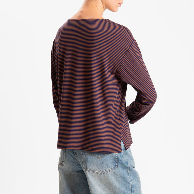 Zeroassoluto-T-shirt CLAUDE righe in jersey di vicosa elasticizzato - blu/tabacco