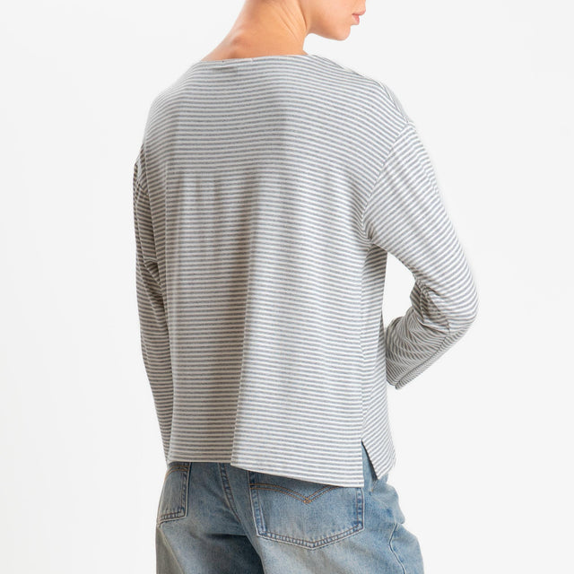 Zeroassoluto-T-shirt CLAUDE righe in jersey di vicosa elasticizzato - grigio melange/latte