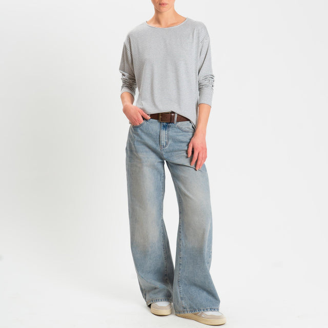 Zeroassoluto-T-shirt CLAUDE righe in jersey di vicosa elasticizzato - grigio melange/latte