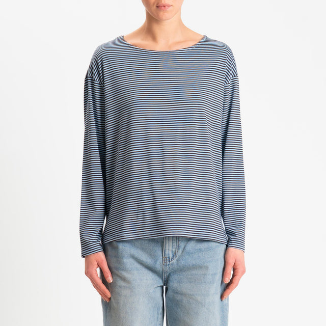 Zeroassoluto-T-shirt CLAUDE righe in jersey di vicosa elasticizzato - moro/celeste