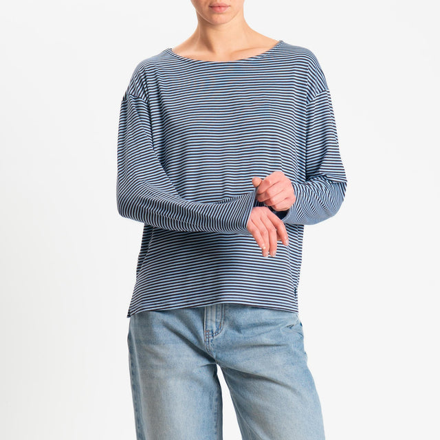 Zeroassoluto-T-shirt CLAUDE righe in jersey di vicosa elasticizzato - moro/celeste