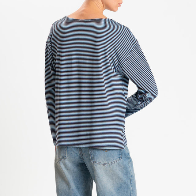 Zeroassoluto-T-shirt CLAUDE righe in jersey di vicosa elasticizzato - moro/celeste