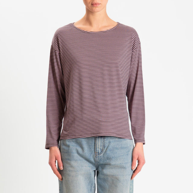 Zeroassoluto-T-shirt CLAUDE righe in jersey di vicosa elasticizzato - moro/rosa