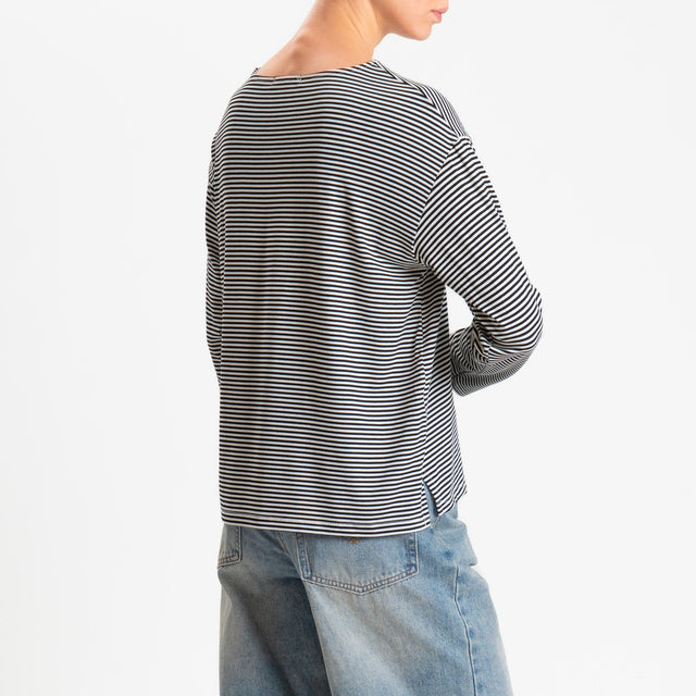 Zeroassoluto-T-shirt CLAUDE righe in jersey di vicosa elasticizzato - nero/latte