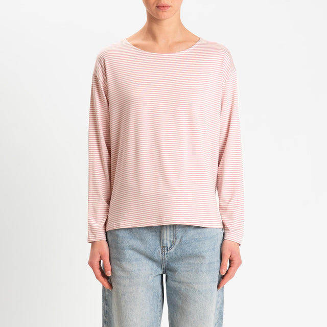 Zeroassoluto-T-shirt CLAUDE righe in jersey di vicosa elasticizzato - rosa/latte