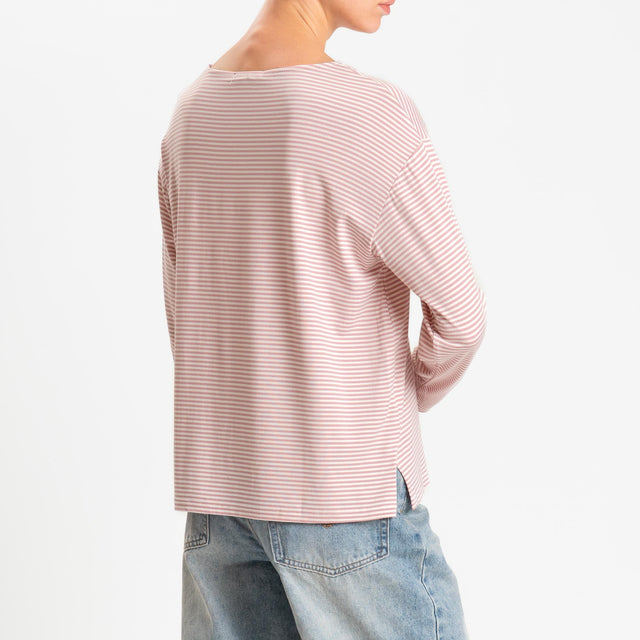 Zeroassoluto-T-shirt CLAUDE righe in jersey di vicosa elasticizzato - rosa/latte