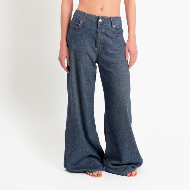 Zeroassoluto-Jeans CORINNE denim tela slegata cotone/lino elasticizzato - denim blu